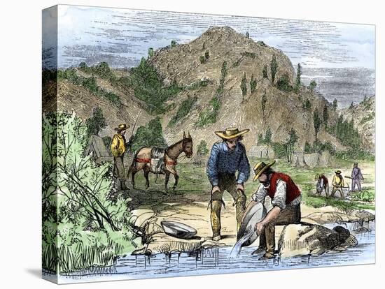 Gold Rush Prospectors Washing Sediments from a Stream to Find Nuggets in California-null-Stretched Canvas