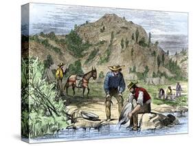 Gold Rush Prospectors Washing Sediments from a Stream to Find Nuggets in California-null-Stretched Canvas