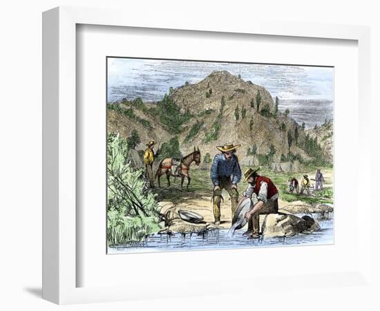 Gold Rush Prospectors Washing Sediments from a Stream to Find Nuggets in California-null-Framed Giclee Print