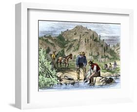 Gold Rush Prospectors Washing Sediments from a Stream to Find Nuggets in California-null-Framed Giclee Print
