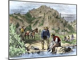 Gold Rush Prospectors Washing Sediments from a Stream to Find Nuggets in California-null-Mounted Giclee Print