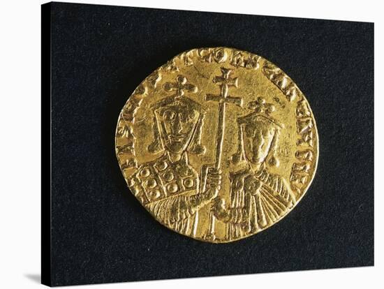 Gold Solidus of Basil I and His Son Constantine Depicting Emperor and His Son-null-Stretched Canvas