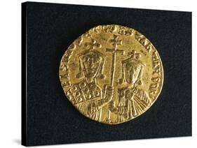 Gold Solidus of Basil I and His Son Constantine Depicting Emperor and His Son-null-Stretched Canvas