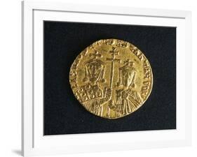 Gold Solidus of Basil I and His Son Constantine Depicting Emperor and His Son-null-Framed Giclee Print