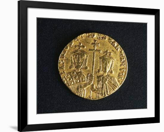 Gold Solidus of Basil I and His Son Constantine Depicting Emperor and His Son-null-Framed Giclee Print