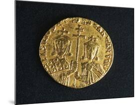 Gold Solidus of Basil I and His Son Constantine Depicting Emperor and His Son-null-Mounted Giclee Print