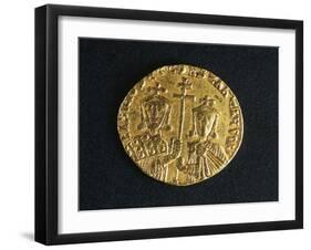 Gold Solidus of Basil I and His Son Constantine Depicting Emperor and His Son-null-Framed Giclee Print