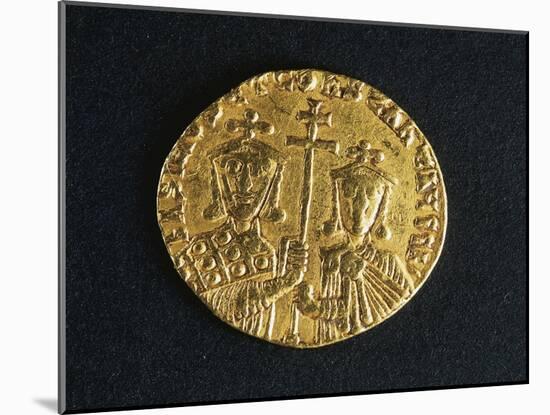 Gold Solidus of Basil I and His Son Constantine Depicting Emperor and His Son-null-Mounted Giclee Print