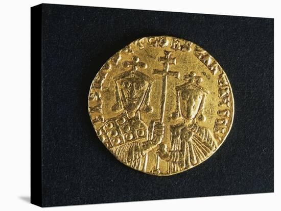 Gold Solidus of Basil I and His Son Constantine Depicting Emperor and His Son-null-Stretched Canvas