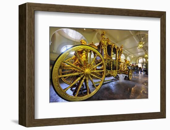 Gold State Coach in the Royal Mews, Buckingham Palace, London, South of England-null-Framed Art Print