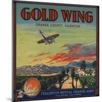 Gold Wing Brand - Fullerton, California - Citrus Crate Label-Lantern Press-Mounted Art Print