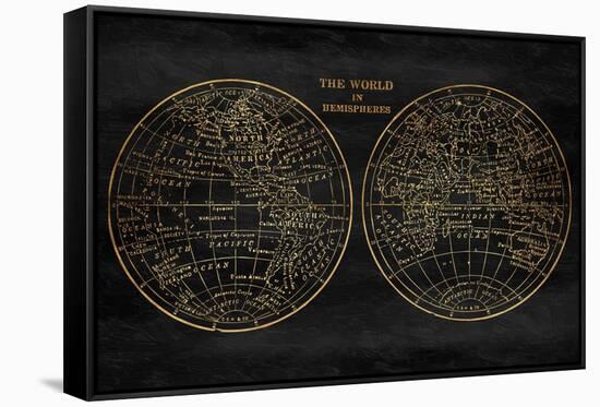 Gold World Map-Jace Grey-Framed Stretched Canvas