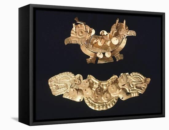 Gold Zoomorphic Motif Pendant: One Depicting Birds, and Another Felines-null-Framed Stretched Canvas