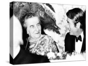 Golda Meir, Prime Minister of Israel Dines with Actor Gregory Peck, Oct-null-Stretched Canvas