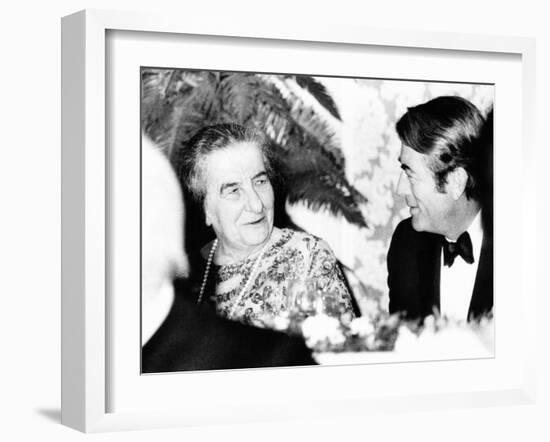 Golda Meir, Prime Minister of Israel Dines with Actor Gregory Peck, Oct-null-Framed Photo