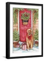 Golden at Christmas Door-Melinda Hipsher-Framed Giclee Print