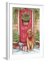 Golden at Christmas Door-Melinda Hipsher-Framed Giclee Print