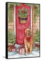 Golden at Christmas Door-Melinda Hipsher-Framed Stretched Canvas