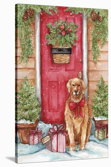 Golden at Christmas Door-Melinda Hipsher-Stretched Canvas