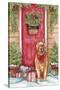 Golden at Christmas Door-Melinda Hipsher-Stretched Canvas