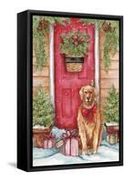 Golden at Christmas Door-Melinda Hipsher-Framed Stretched Canvas