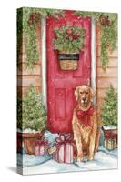 Golden at Christmas Door-Melinda Hipsher-Stretched Canvas