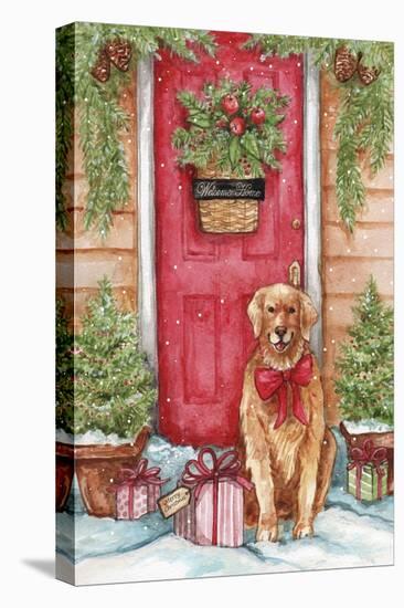 Golden at Christmas Door-Melinda Hipsher-Stretched Canvas