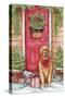 Golden at Christmas Door-Melinda Hipsher-Stretched Canvas