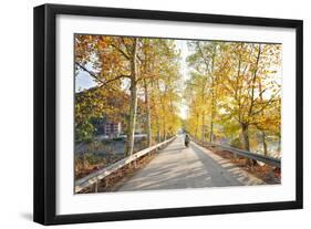 Golden Autumn Colors with Motorbike in an Alley of a Village Near Qiandao Lake-Andreas Brandl-Framed Photographic Print