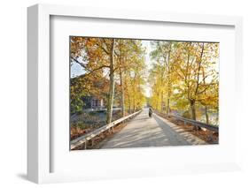 Golden Autumn Colors with Motorbike in an Alley of a Village Near Qiandao Lake-Andreas Brandl-Framed Photographic Print