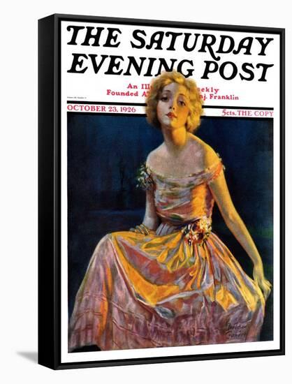 "Golden Ball Gown," Saturday Evening Post Cover, October 23, 1926-Bradshaw Crandall-Framed Stretched Canvas