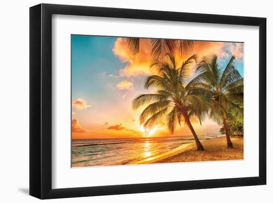 Golden Barbados Beach Sunset-null-Framed Art Print