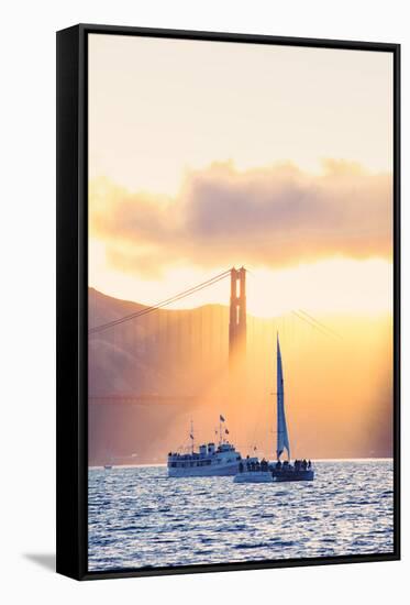 Golden Beams and Boats at Beautiful Golden Gate Bridge, San Francisco Bay-Vincent James-Framed Stretched Canvas