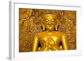 Golden Buddha Image Standing 33Ft Tall Inside Ananda Paya, Bagan, Myanmar (Burma), Southeast Asia-Lee Frost-Framed Photographic Print