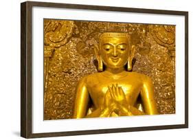 Golden Buddha Image Standing 33Ft Tall Inside Ananda Paya, Bagan, Myanmar (Burma), Southeast Asia-Lee Frost-Framed Photographic Print