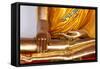 Golden Buddha statue, earth witness gesture, Wat Pho (Temple of the Reclining Buddha), Bangkok-Godong-Framed Stretched Canvas