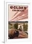 Golden, Colorado - Bison and River-Lantern Press-Framed Art Print