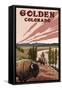 Golden, Colorado - Bison and River-Lantern Press-Framed Stretched Canvas