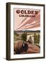 Golden, Colorado - Bison and River-Lantern Press-Framed Art Print