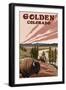 Golden, Colorado - Bison and River-Lantern Press-Framed Art Print