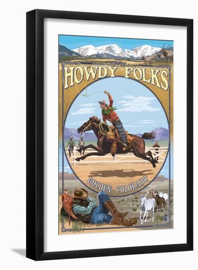 Golden, Colorado - Cowboy Montage-Lantern Press-Framed Art Print