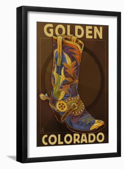 Golden, Colordao - Cowboy Boot-Lantern Press-Framed Art Print