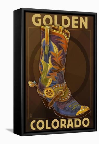 Golden, Colordao - Cowboy Boot-Lantern Press-Framed Stretched Canvas