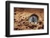 Golden Compass Buried in the Sand Concept for Lost or Direction-Flynt-Framed Photographic Print