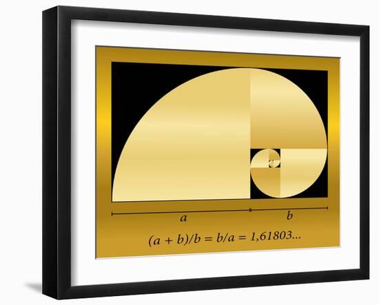 Golden Cut, Shown as a Spiral out of Quadrants, plus Formula. Vector Illustration.-Peter Hermes Furian-Framed Art Print