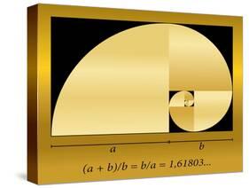 Golden Cut, Shown as a Spiral out of Quadrants, plus Formula. Vector Illustration.-Peter Hermes Furian-Stretched Canvas