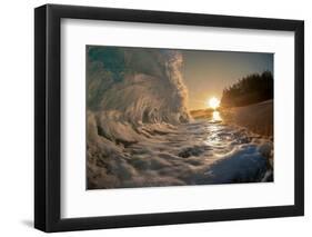 Golden Dawn-Shorebreak at sunrise, Breaking ocean wave, Kauai, Hawaii-Mark A Johnson-Framed Photographic Print