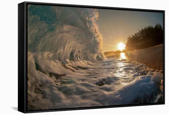 Golden Dawn-Shorebreak at sunrise, Breaking ocean wave, Kauai, Hawaii-Mark A Johnson-Framed Stretched Canvas