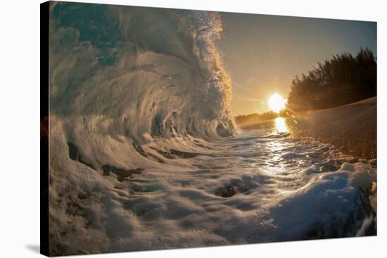 Golden Dawn-Shorebreak at sunrise, Breaking ocean wave, Kauai, Hawaii-Mark A Johnson-Stretched Canvas