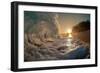 Golden Dawn-Shorebreak at sunrise, Breaking ocean wave, Kauai, Hawaii-Mark A Johnson-Framed Photographic Print